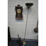 AN EARLY 20TH CENTURY WALNUT WALL CLOCK, with winding key and pendulum, a black Angle poise desk
