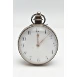A WHITE METAL PAIR CASED FUSEE POCKET WATCH, AF the open face circular white dial, with Arabic
