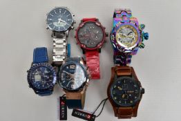 A SELECTION OF GENTS WRISTWATCHES, to include 'Invicta, joker' wristwatch, two 'Curren'