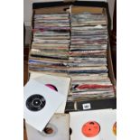 A BOX OF APPROXIMATELY FOUR HUNDRED AND FIFTY VINYL SINGLES, plain and picture sleeves, artists to