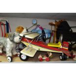 A COLLECTON OF VINTAGE CHILDREN'S TOYS, comprising a Coloma Alicante Aeroclub ride-on-plane,