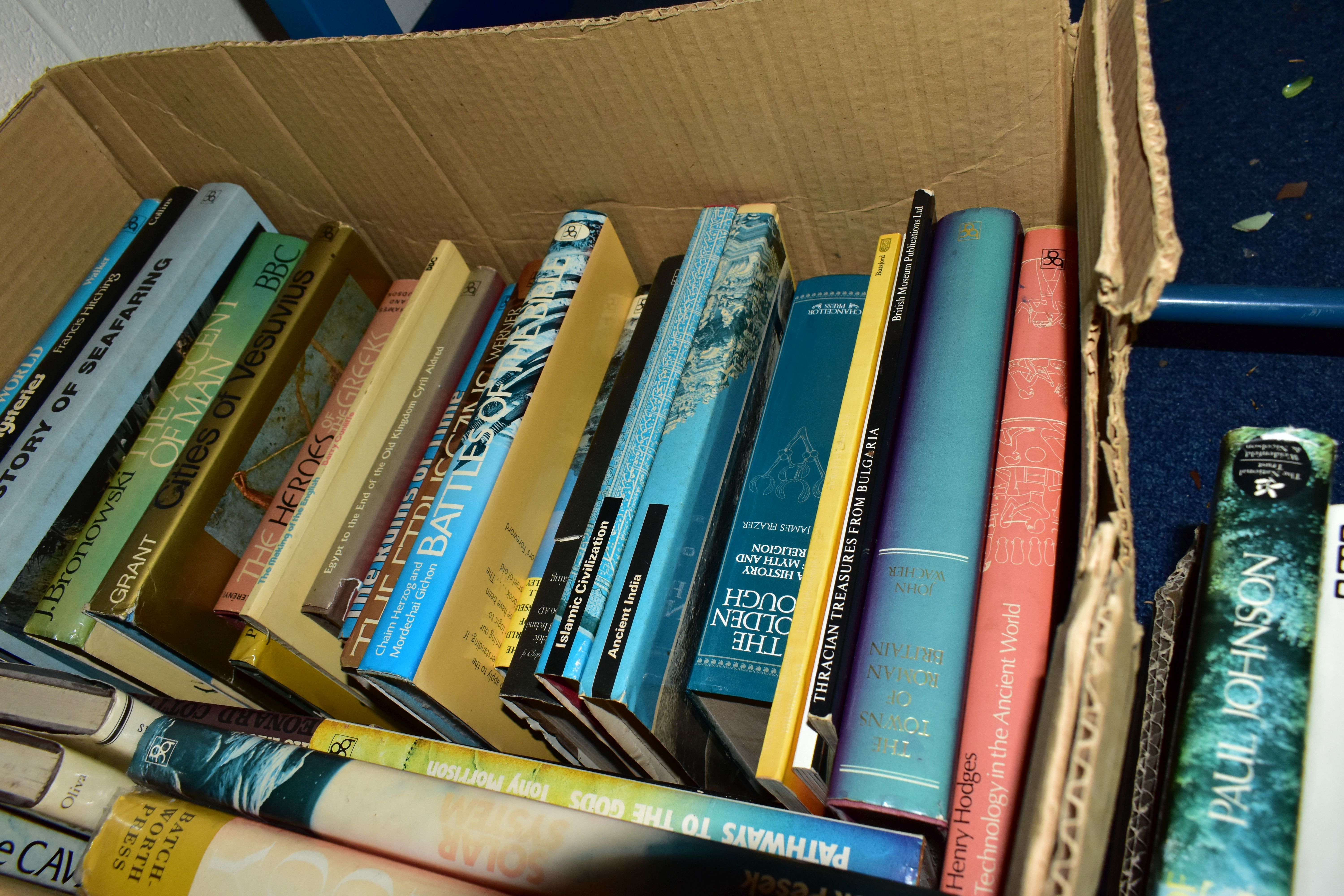 THREE BOXES OF ASSORTED BOOKS to include over eighty ancient world history books, Bibles, Pears - Image 5 of 5