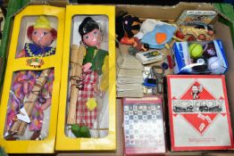 PELHAM PUPPETS AND SUNDRY GAMES ETC, comprising of 'Dutch Boy' and 'Clown', both with distressed