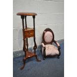 A REPRODUCTION MAHOGANY WIG/PLANT STAND, with two drawers, height 87cm, and a Victorian style