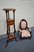 A REPRODUCTION MAHOGANY WIG/PLANT STAND, with two drawers, height 87cm, and a Victorian style