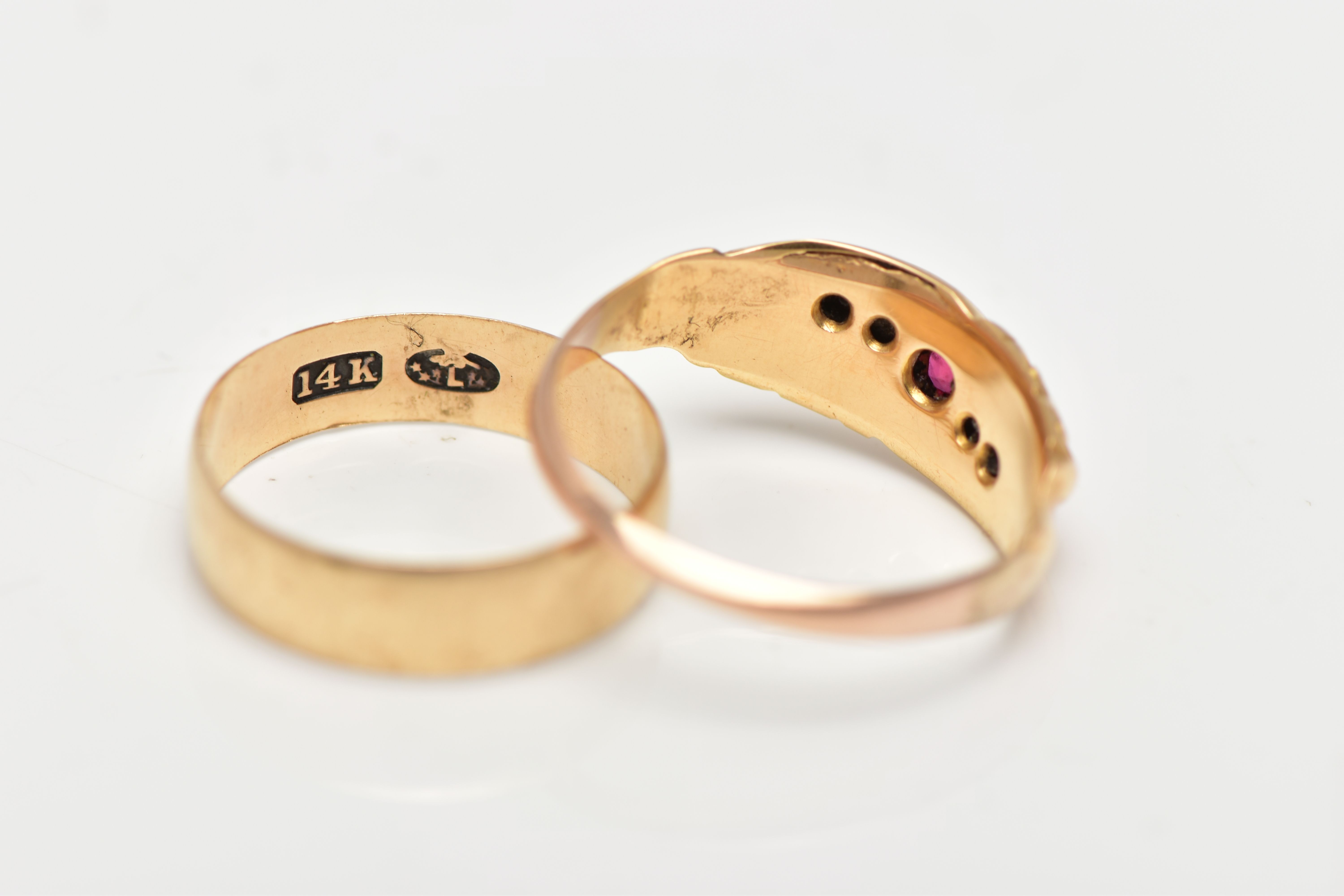 TWO EARLY 20TH CENTURY GOLD RINGS, the first a plain polished yellow gold band ring, approximate - Image 3 of 3