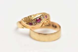TWO EARLY 20TH CENTURY GOLD RINGS, the first a plain polished yellow gold band ring, approximate