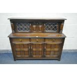 A PRIORY OAK COURT CUPBOARD, width 153cm x depth 46cm x height 127cm