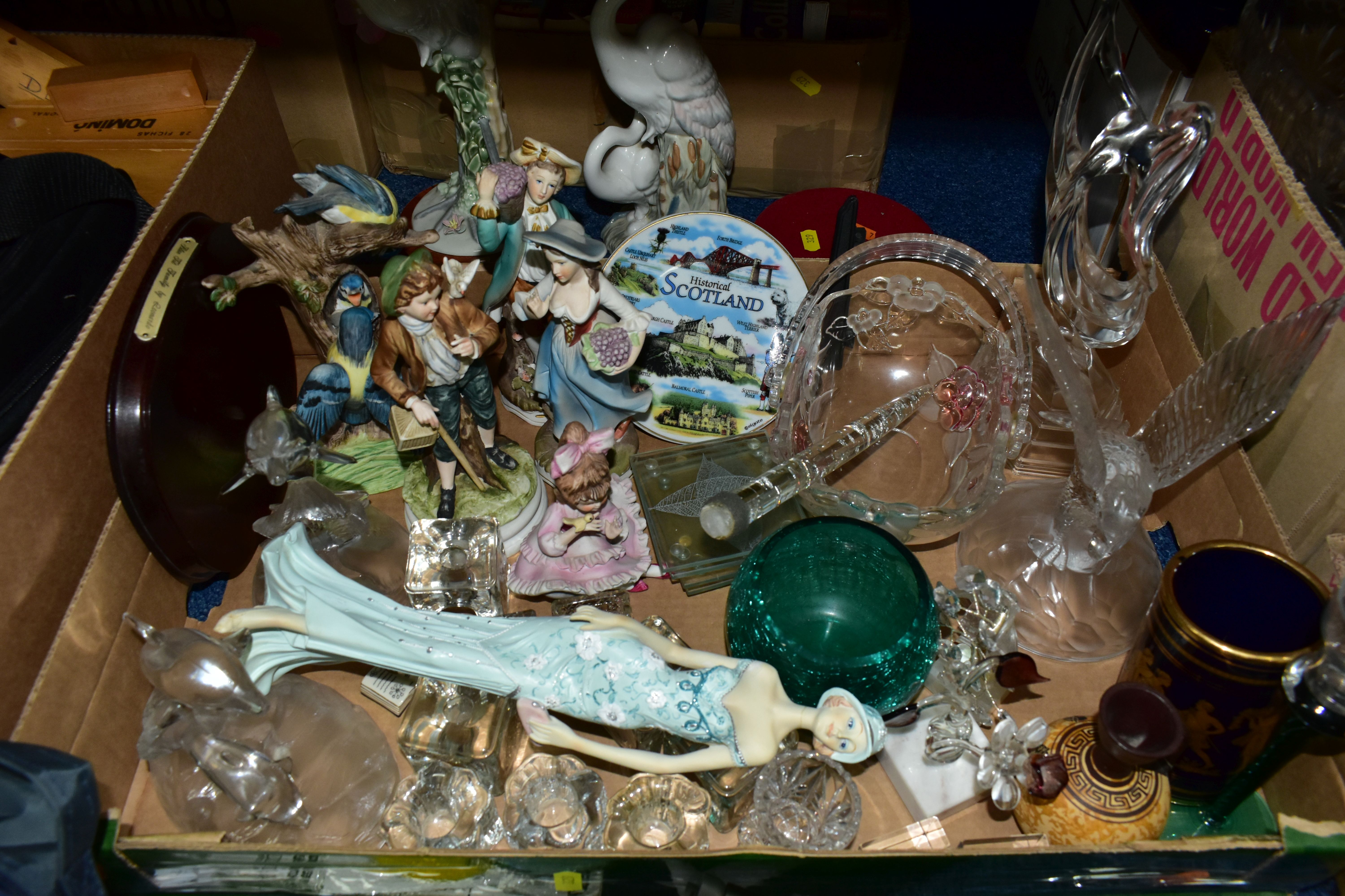 FIVE BOXES AND LOOSE CERAMICS, GLASS WARES, BOOKS AND SUNDRY ITEMS, to include two Casades figures - Image 2 of 7