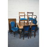 A VICTORIAN WALNUT WIND OUT DINING TABLE, with a single additional leaf, extended length 181cm x