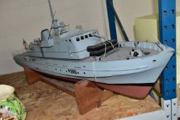 A RADIO CONTROL MODEL BOAT 'HMS KINGFISHER' P260, of fibreglass, wood and plastic construction,