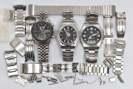 THREE GENTS WRISTWATCHES, WATCH BRACELETS AND EXTRA LINKS, to include a gents 'Seiko Quartz',