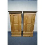 TWO PINE SINGLE DOOR WARDROBES, width 95cm x depth 63cm x height 196cm