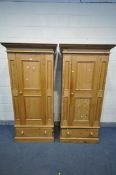 TWO PINE SINGLE DOOR WARDROBES, width 95cm x depth 63cm x height 196cm