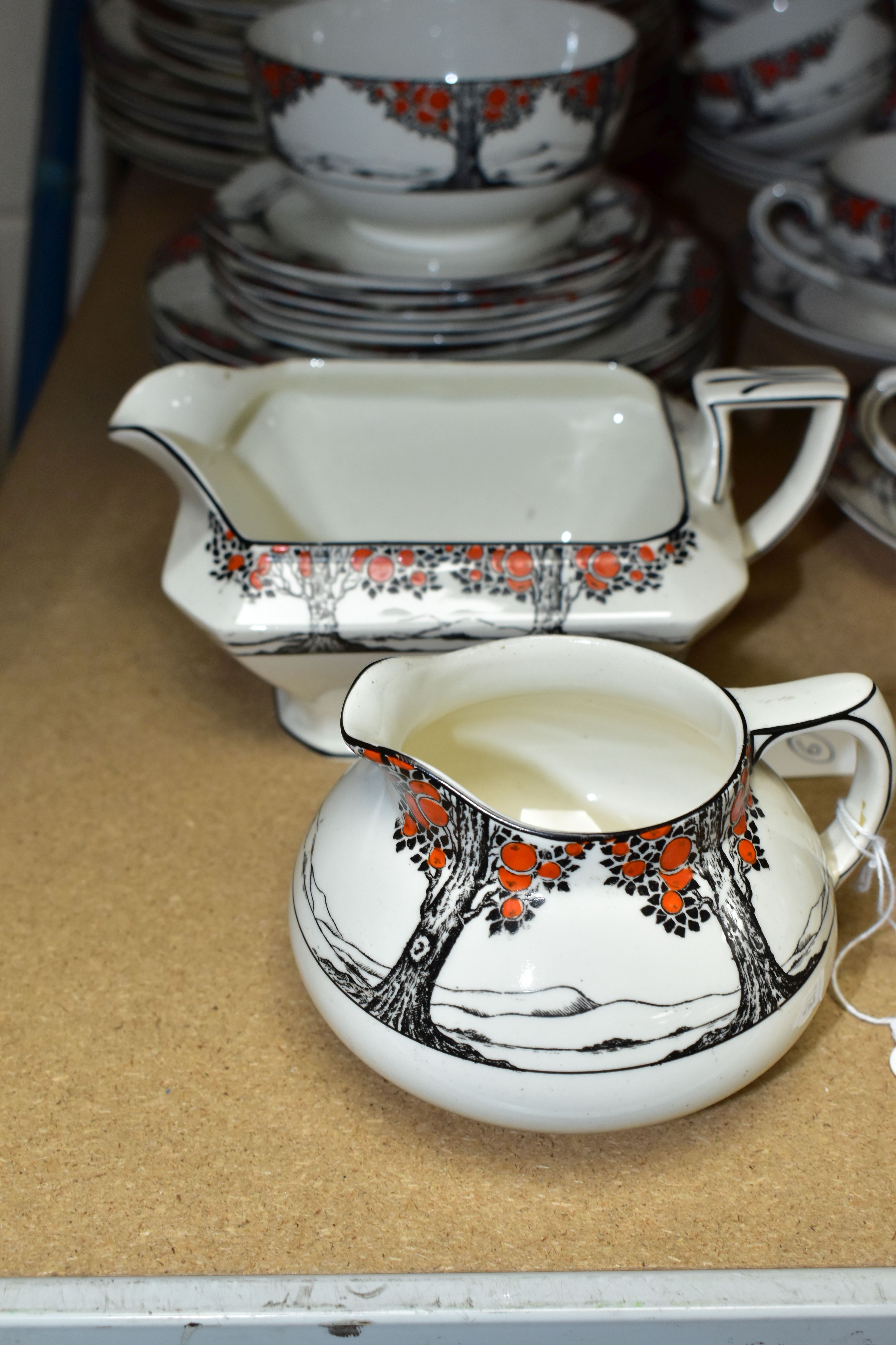 A CROWN DUCAL 'ORANGE TREE' DINNER SET A1211 comprising six cups (one is marked on the inside glaze, - Image 3 of 8