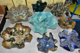 A GROUP OF STUDIO POTTERY NATURE INSPIRED BOWLS, comprising eight handmade pottery bowls made with