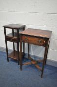 A GEORGIAN MAHOGANY LAMP TABLE, with a single drawers, on square tapered legs, united by a cross