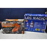 A FLYMO VENTURER32 LAWNMOWER in original box (UNTESTED) along with a JJB leg magic multi exercise