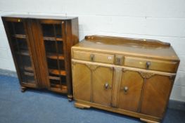 AN OAK SIDEBOARD, with two drawers, width 120cm x depth 48cm x height 98cm, and an oak two door