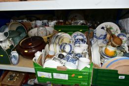 SIX BOXES AND LOOSE CERAMICS AND GLASS ETC, to include Shelley green Dainty saucers and side plates,