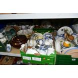 SIX BOXES AND LOOSE CERAMICS AND GLASS ETC, to include Shelley green Dainty saucers and side plates,