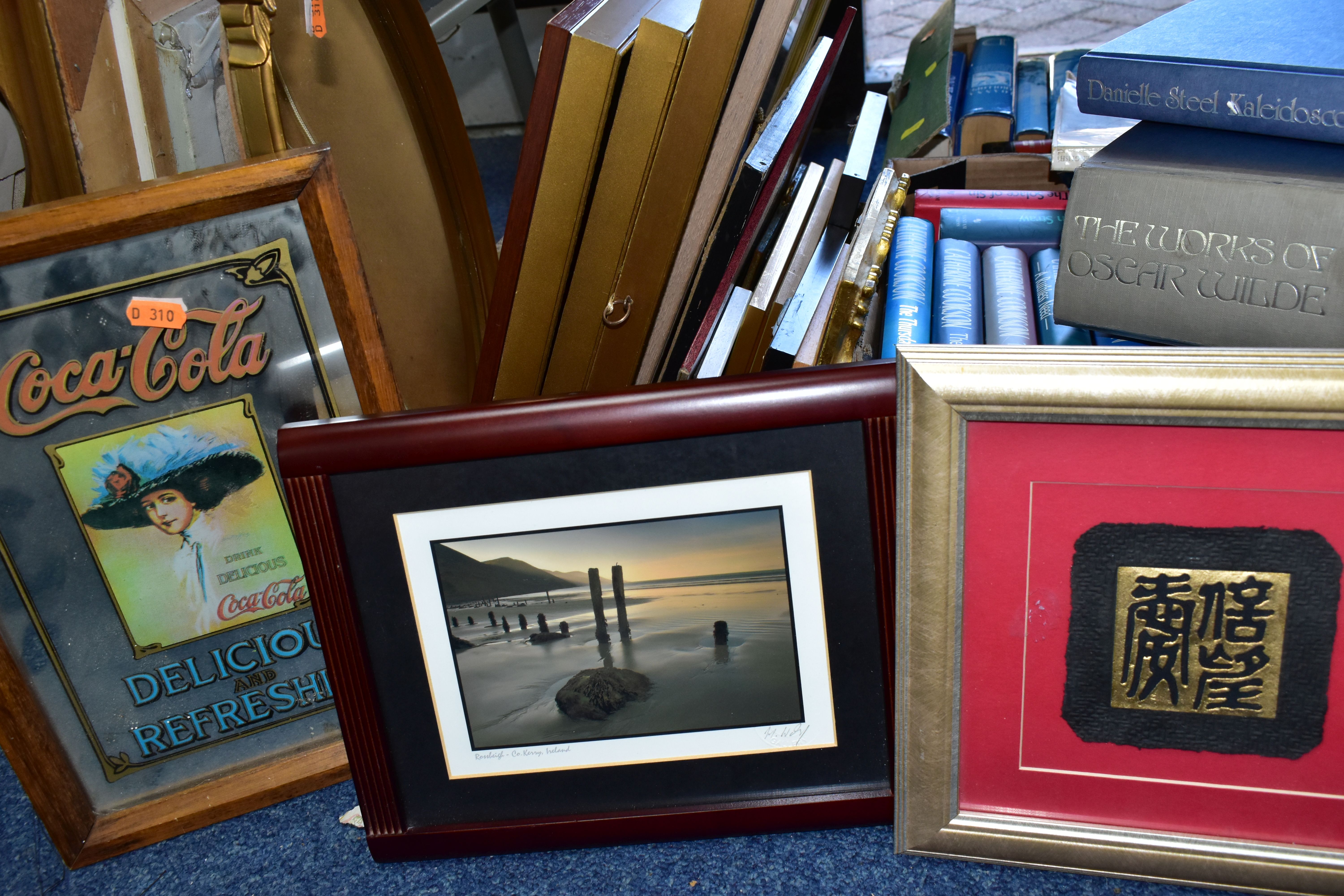 THREE BOXES OF ASSORTED BOOKS AND FRAMED PRINTS AND PAINTINGS, to include the works of Oscar - Image 4 of 5