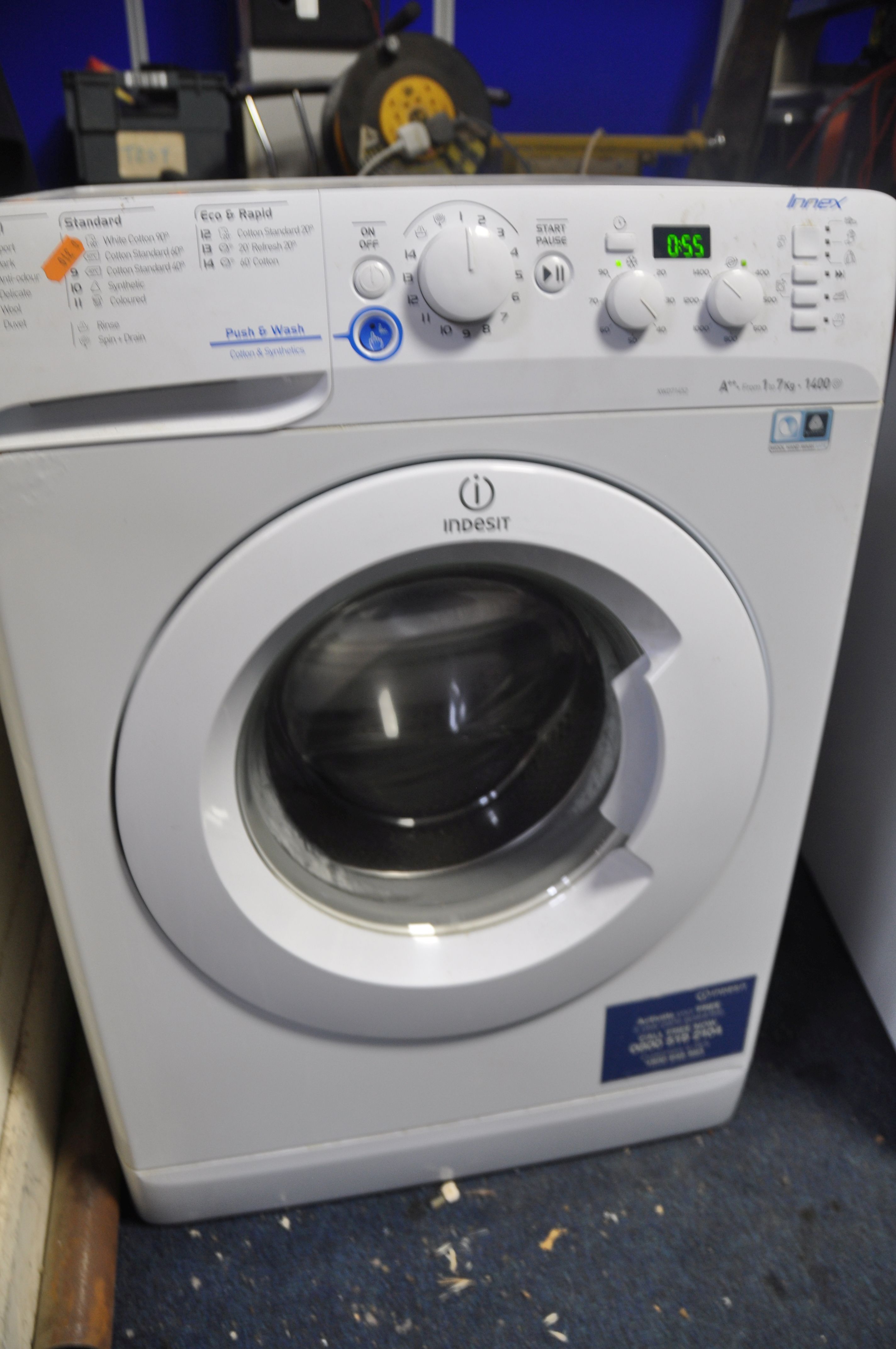 A INDESIT XWD71452W 7KG WASHING MACHINE measuring width 60cm x depth 56cm x height 85cm (PAT pass