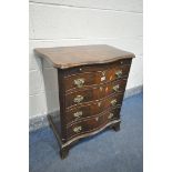 A REPRODUCTION GEORGE III STYLE MAHOGANY SERPENTINE CHEST OF FOUR LONG DRAWERS, with a brushing