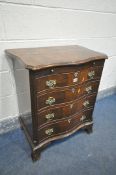 A REPRODUCTION GEORGE III STYLE MAHOGANY SERPENTINE CHEST OF FOUR LONG DRAWERS, with a brushing