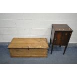 A 19TH CENTURY ELM STORAGE CHEST, with a hinged lid, length 98cm x depth 44cm x height 36cm, along