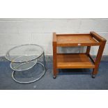 A MILO BAUGHMAN STYLE TUBULAR CHROME CIRCULAR TWO TIER SIDE TABLE, with a revolving shelf,