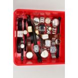 A BOX OF ASSORTED WRISTWATCHES, to include a gents 'Avia, Electronic' stainless steel wristwatch