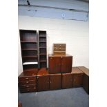 A SELECTION OF VARIOUS MAHOGANY FURNITURE, to include three two door cabinets, a four drawer
