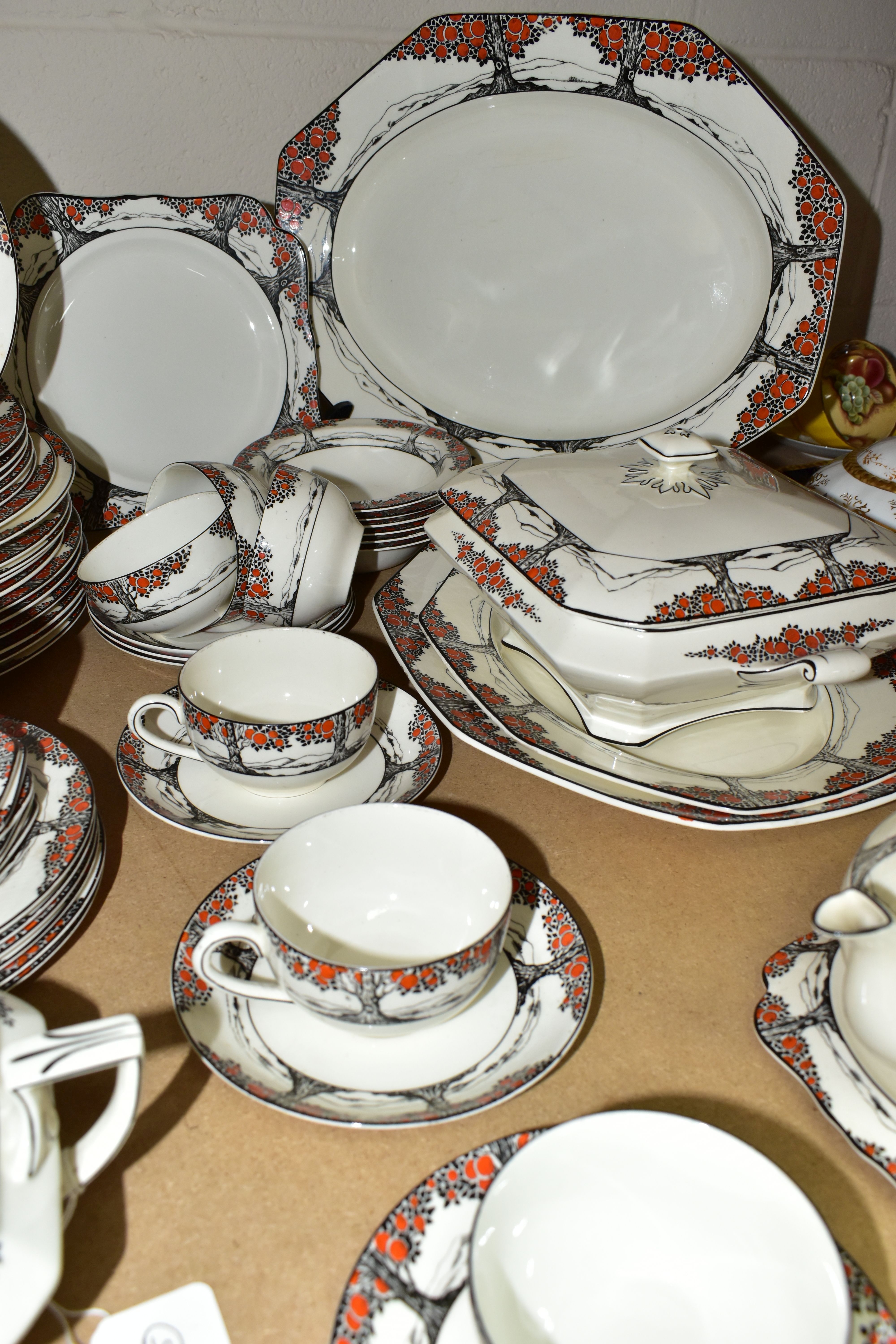 A CROWN DUCAL 'ORANGE TREE' DINNER SET A1211 comprising six cups (one is marked on the inside glaze, - Image 5 of 8