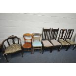 A 19TH CENTURY MAHOGANY AND MAQUETRY INLAID ARMCHAIR, along with a six various period chairs (7)