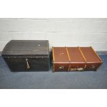 AN OVER PAINTED DOME TOP TRUNK, with twin metal handles., width 75cm x depth 45cm x height 54cm,