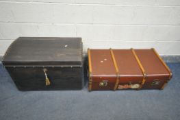 AN OVER PAINTED DOME TOP TRUNK, with twin metal handles., width 75cm x depth 45cm x height 54cm,