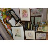 PAINTINGS AND PRINTS ETC, to include two watercolour pictures depicting female figures, their