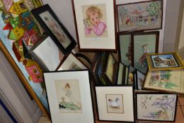 PAINTINGS AND PRINTS ETC, to include two watercolour pictures depicting female figures, their