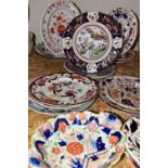A COLLECTION OF PLATES, early and later nineteenth century, hand painted and/or transfer printed, in