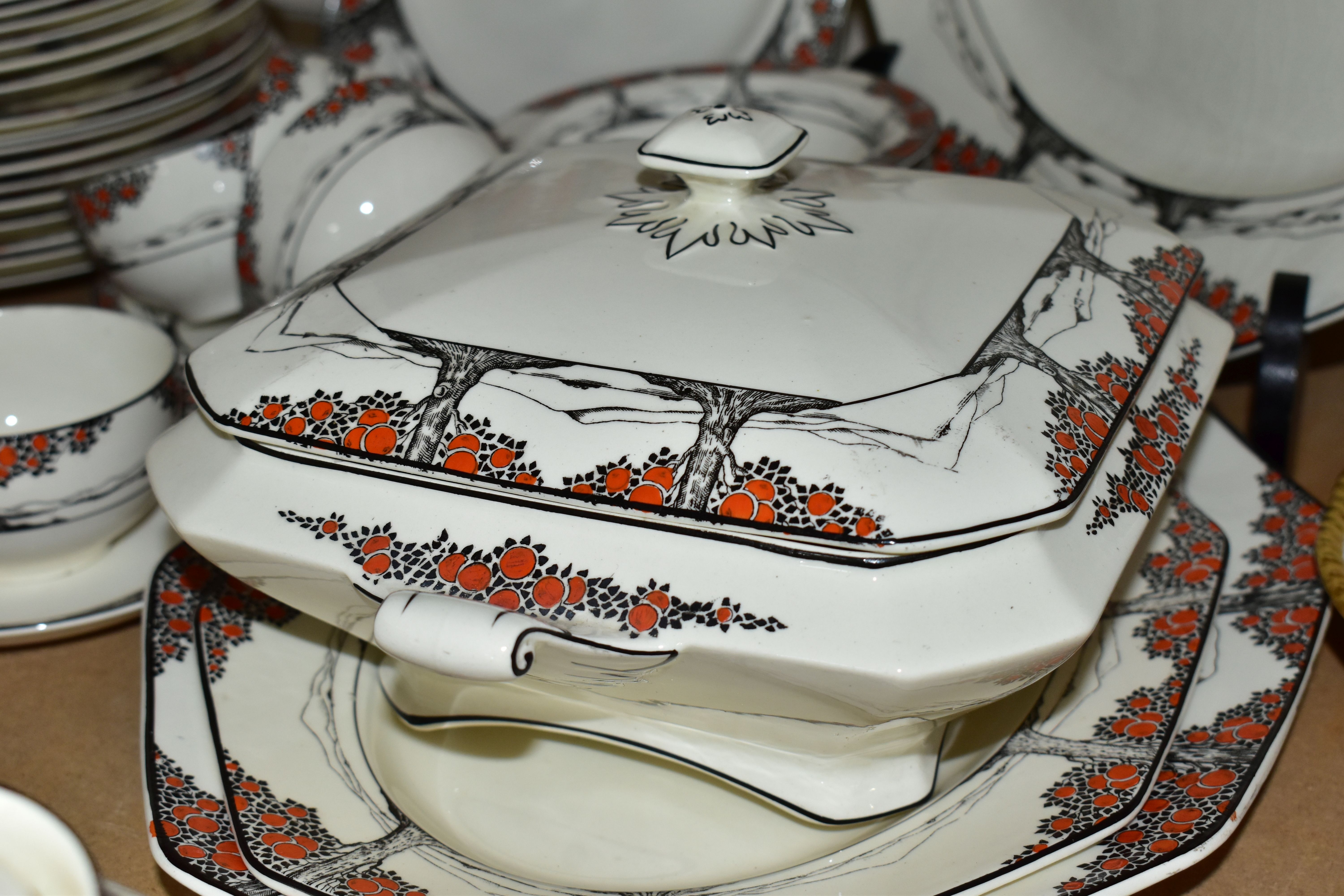 A CROWN DUCAL 'ORANGE TREE' DINNER SET A1211 comprising six cups (one is marked on the inside glaze, - Image 8 of 8