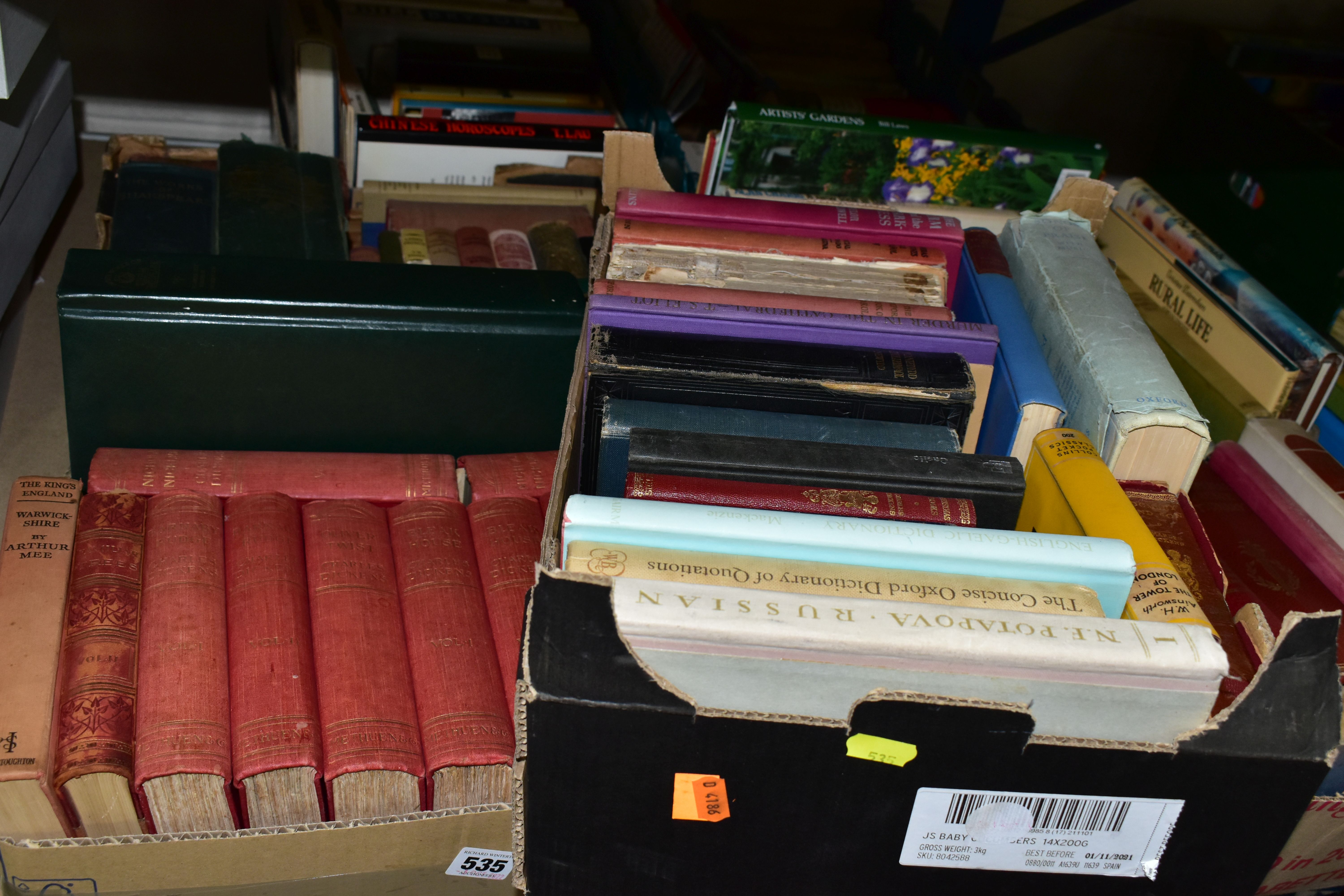 SEVEN BOXES OF BOOKS, approximately one hundred and ten hardback and paperback titles to include