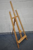 A FLOOR STANDING FOLDING ARTISTS EASEL, with height adjustment, maximum height 240cm x lowest height