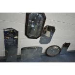 A SELECTION OF VARIOUS MIRRORS, to include an oak framed wall mirror with canted corners, an oval