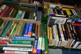 SPORTING BOOKS, four boxes containing approximately one hundred titles in hardback and paperback