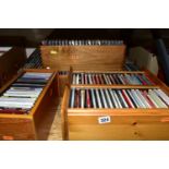 FIVE WOODEN CD RACKS OF CDS, to include approximately three hundred and fifty classical, jazz and