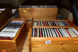 FIVE WOODEN CD RACKS OF CDS, to include approximately three hundred and fifty classical, jazz and