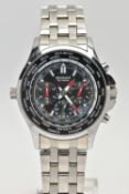 A GENTLEMANS STAINLESS STEEL SEKONDA CHRONOGRAPH WRISTWATCH, round black dial signed 'Sekonda',