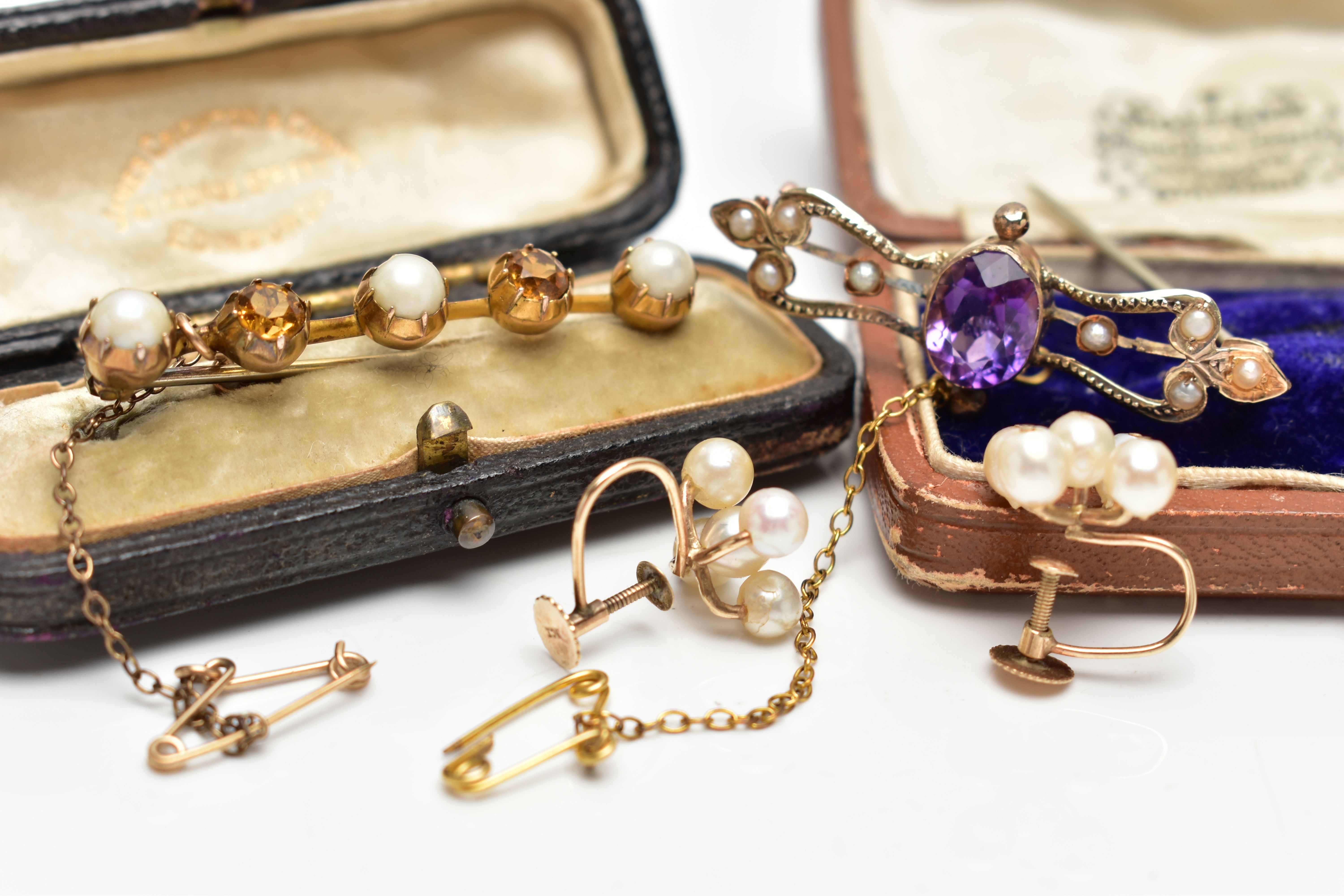 TWO LATE 19TH CENTURY BAR BROOCHES AND A PAIR OF EARRINGS, the first bar brooch comprised of three - Image 2 of 13