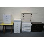 FOUR VARIOUS WHITE CHEST OF DRAWERS, to include two chest of three drawers, a chest of four, and a